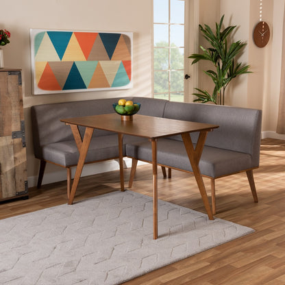 Baxton Studio - Odessa Dining Set in Grey/walnut brown - BBT8054-Grey/Walnut-3PC Dining Nook Set view 8
