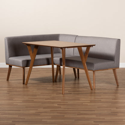 Baxton Studio - Odessa Dining Set in Grey/walnut brown - BBT8054-Grey/Walnut-3PC Dining Nook Set view 9