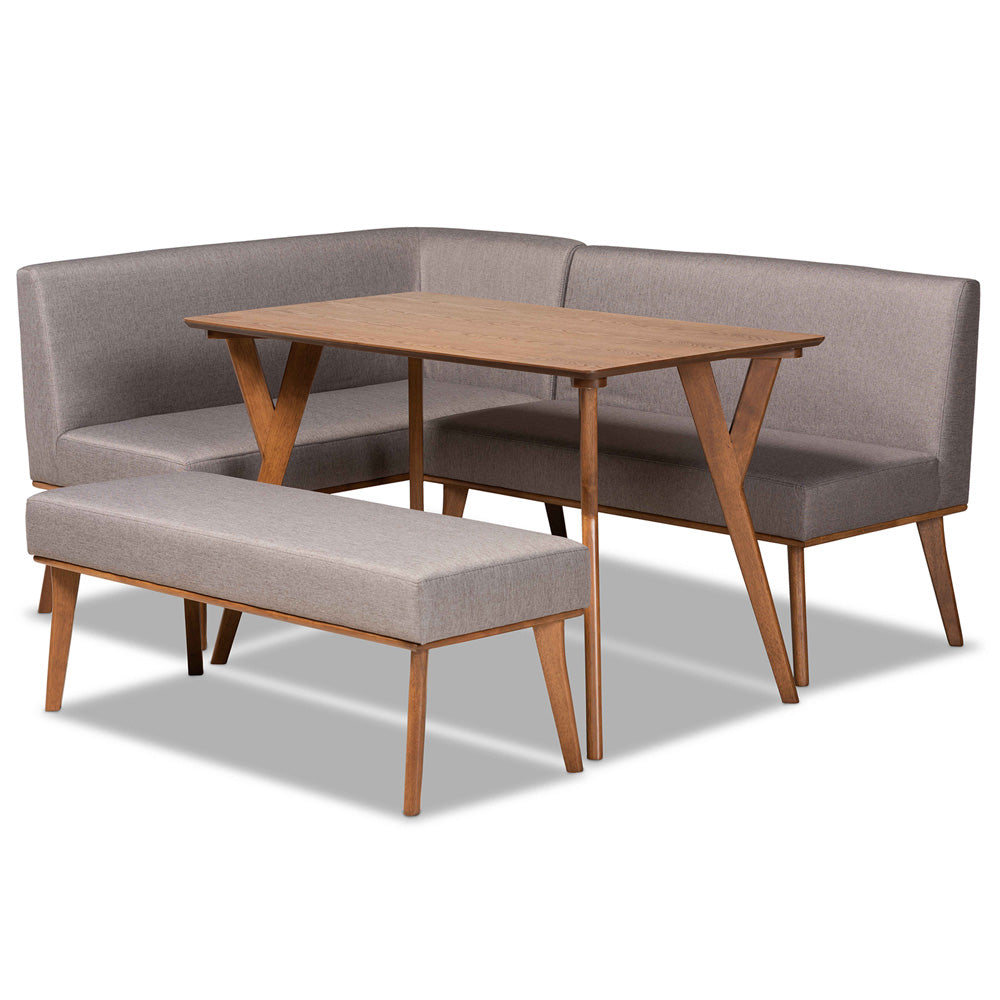 Baxton Studio - Odessa Dining Set in Grey/walnut brown - BBT8054-Grey/Walnut-4PC Dining Nook Set view 1
