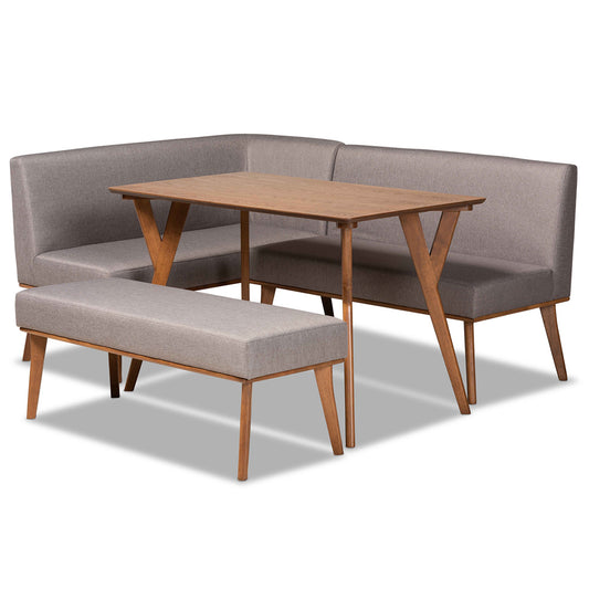 Baxton Studio - Odessa Dining Set in Grey/walnut brown - BBT8054-Grey/Walnut-4PC Dining Nook Set view 1