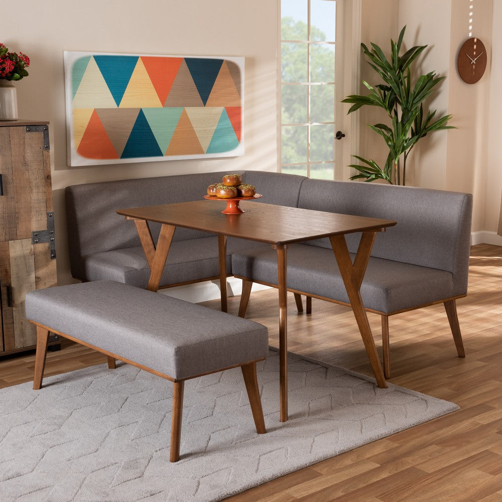 Baxton Studio - Odessa Dining Set in Grey/walnut brown - BBT8054-Grey/Walnut-4PC Dining Nook Set view 9