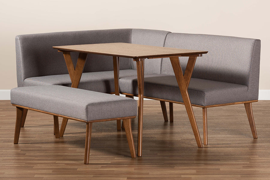 Baxton Studio - Odessa Dining Set in Grey/walnut brown - BBT8054-Grey/Walnut-4PC Dining Nook Set view 10