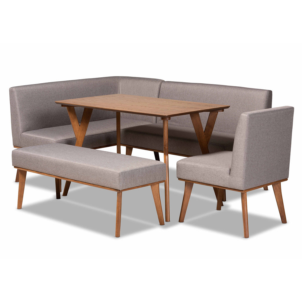 Baxton Studio - Odessa Dining Set in Grey/walnut brown - BBT8054-Grey/Walnut-5PC Dining Nook Set view 1