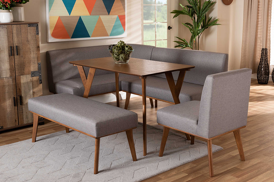 Baxton Studio - Odessa Dining Set in Grey/walnut brown - BBT8054-Grey/Walnut-5PC Dining Nook Set view 10