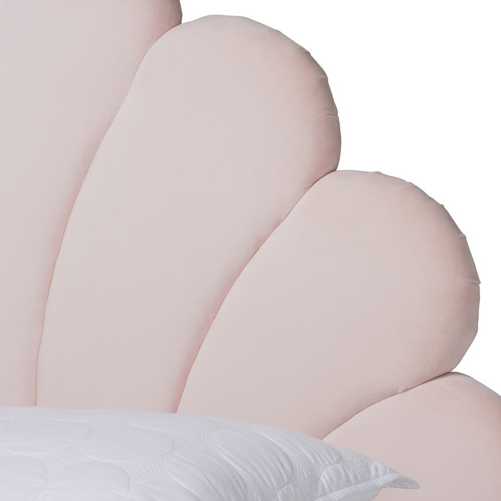 Baxton Studio - Odille Queen Size Bed in Light Pink/Walnut - BBT6897-Light Pink Velvet/Walnut-Queen view 4