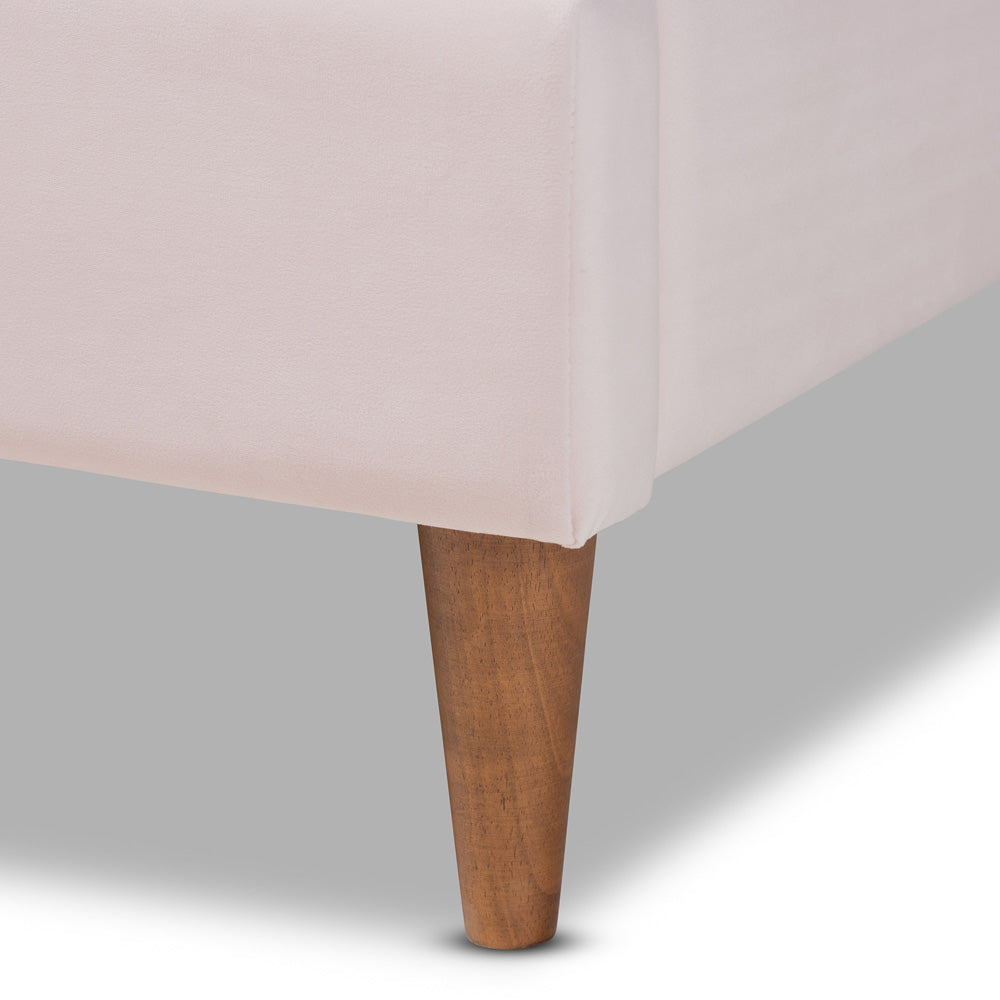 Baxton Studio - Odille Queen Size Bed in Light Pink/Walnut - BBT6897-Light Pink Velvet/Walnut-Queen view 5