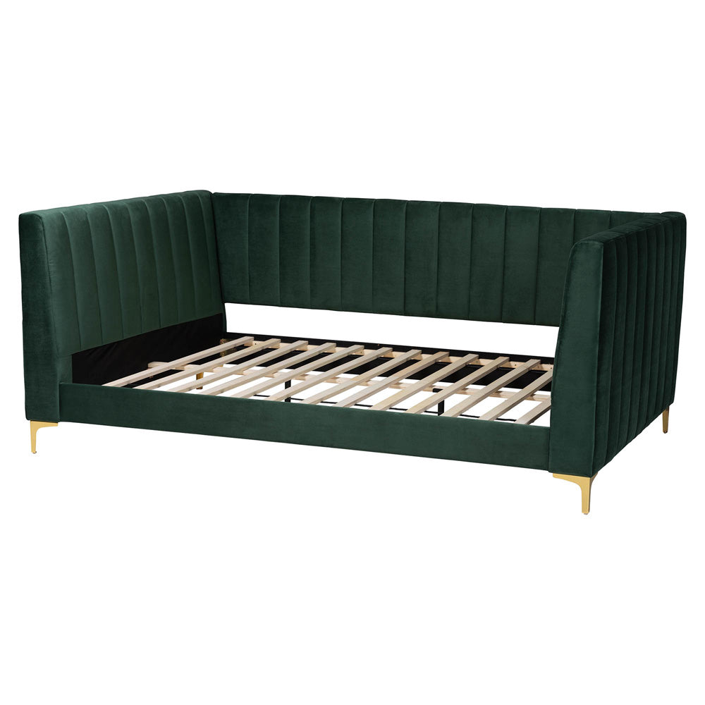 Baxton Studio - Oksana Full Size Daybed in Emerald Green/Gold - CF0344-Emerald Green Daybed-Full view 3