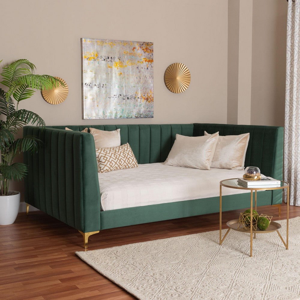 Baxton Studio - Oksana Full Size Daybed in Emerald Green/Gold - CF0344-Emerald Green Daybed-Full view 8