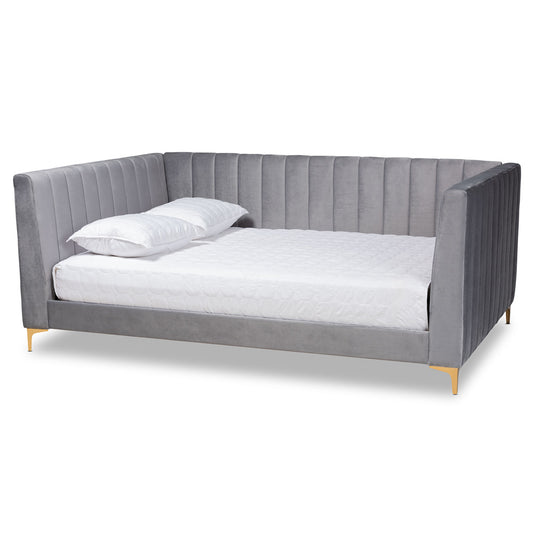 Baxton Studio - Oksana Full Size Daybed in Light grey/Gold - CF0344-Light Grey Daybed-Full view 1