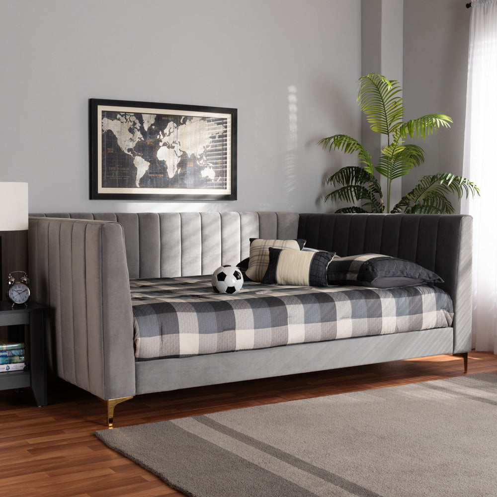 Baxton Studio - Oksana Full Size Daybed in Light grey/Gold - CF0344-Light Grey Daybed-Full view 5