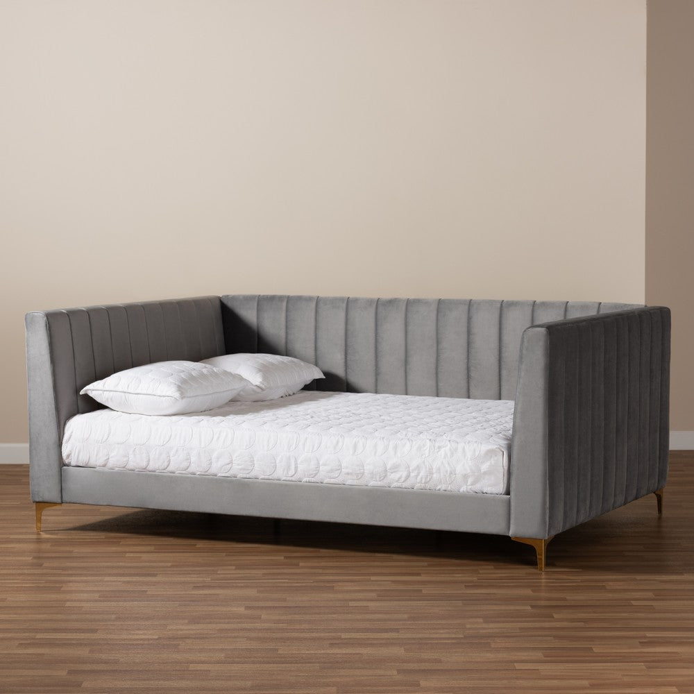 Baxton Studio - Oksana Full Size Daybed in Light grey/Gold - CF0344-Light Grey Daybed-Full view 6