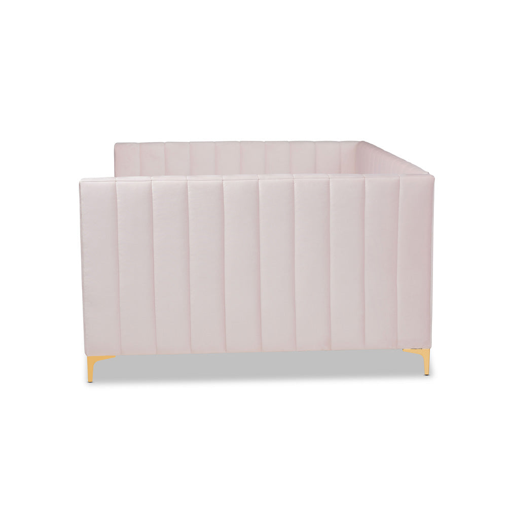 Baxton Studio - Oksana Full Size Daybed in Light pink/Gold - CF0344-Light Pink Daybed-Full view 2
