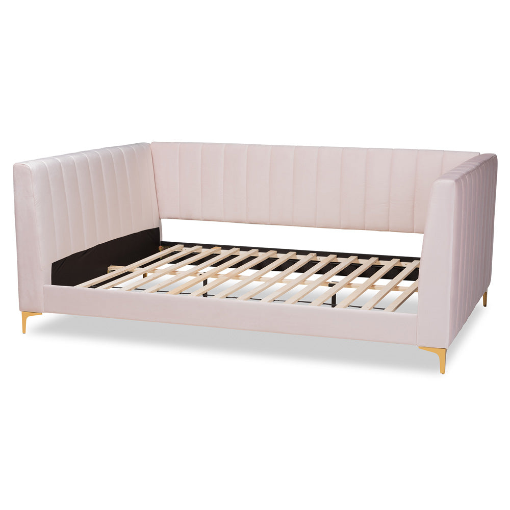 Baxton Studio - Oksana Full Size Daybed in Light pink/Gold - CF0344-Light Pink Daybed-Full view 3