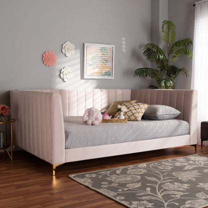 Baxton Studio - Oksana Full Size Daybed in Light pink/Gold - CF0344-Light Pink Daybed-Full view 5
