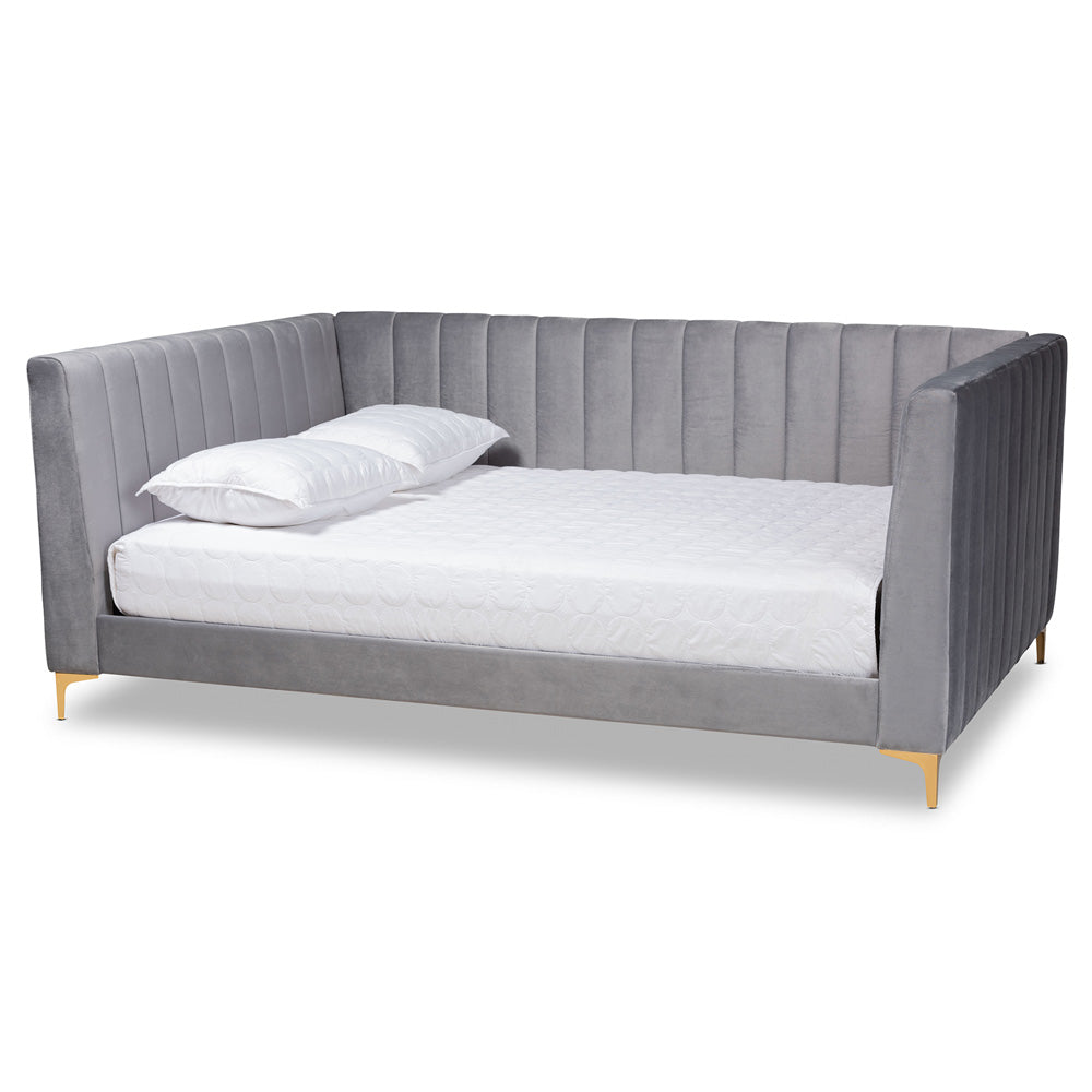 Baxton Studio - Oksana Queen Size Daybed in Light grey/Gold - CF0344-Light Grey Daybed-Queen view 1