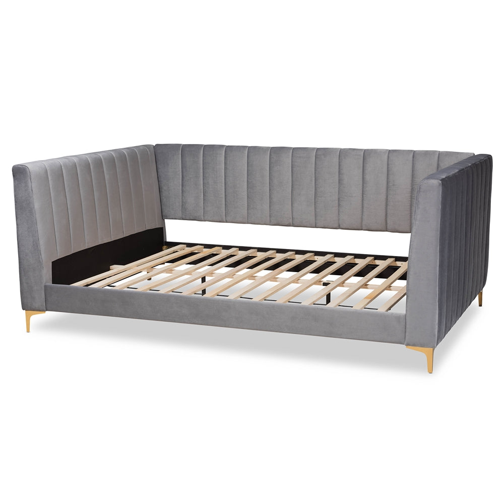 Baxton Studio - Oksana Queen Size Daybed in Light grey/Gold - CF0344-Light Grey Daybed-Queen view 3