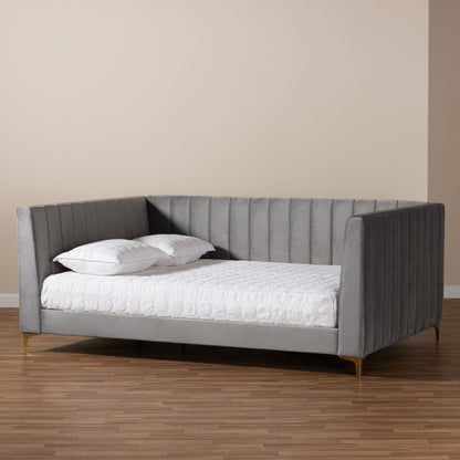 Baxton Studio - Oksana Queen Size Daybed in Light grey/Gold - CF0344-Light Grey Daybed-Queen view 5