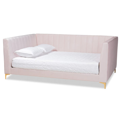 Baxton Studio - Oksana Queen Size Daybed in Light pink/Gold - CF0344-Light Pink Daybed-Queen view 1