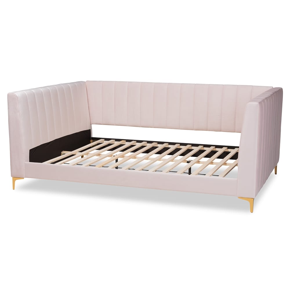Baxton Studio - Oksana Queen Size Daybed in Light pink/Gold - CF0344-Light Pink Daybed-Queen view 3