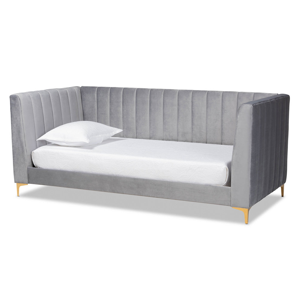 Baxton Studio - Oksana Twin Size Bed in Light grey/Gold - CF0344-Light Grey Daybed-Twin view 1