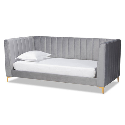 Baxton Studio - Oksana Twin Size Bed in Light grey/Gold - CF0344-Light Grey Daybed-Twin view 1