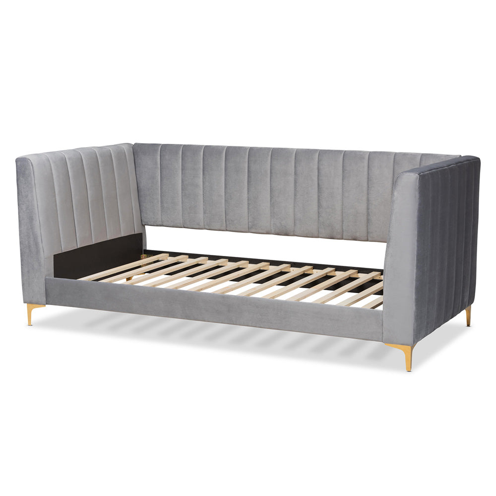 Baxton Studio - Oksana Twin Size Bed in Light grey/Gold - CF0344-Light Grey Daybed-Twin view 3