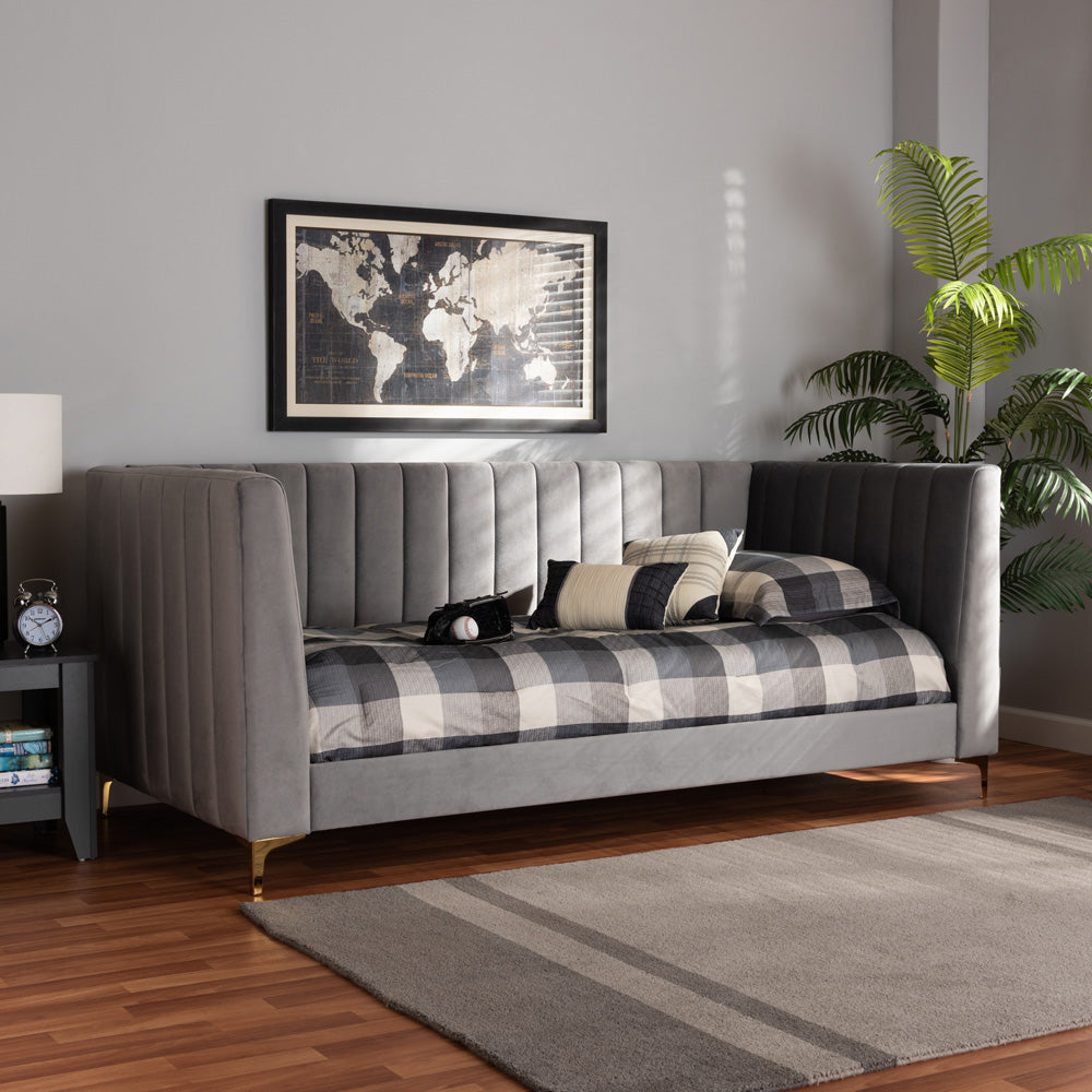 Baxton Studio - Oksana Twin Size Bed in Light grey/Gold - CF0344-Light Grey Daybed-Twin view 5