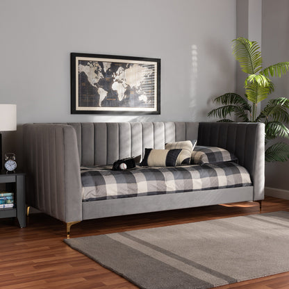 Baxton Studio - Oksana Twin Size Bed in Light grey/Gold - CF0344-Light Grey Daybed-Twin view 5