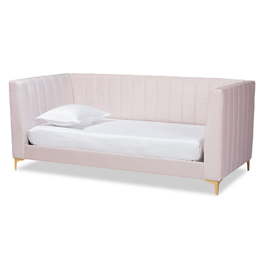 Baxton Studio - Oksana Twin Size Bed in Light pink/Gold - CF0344-Light Pink Daybed-Twin view 1