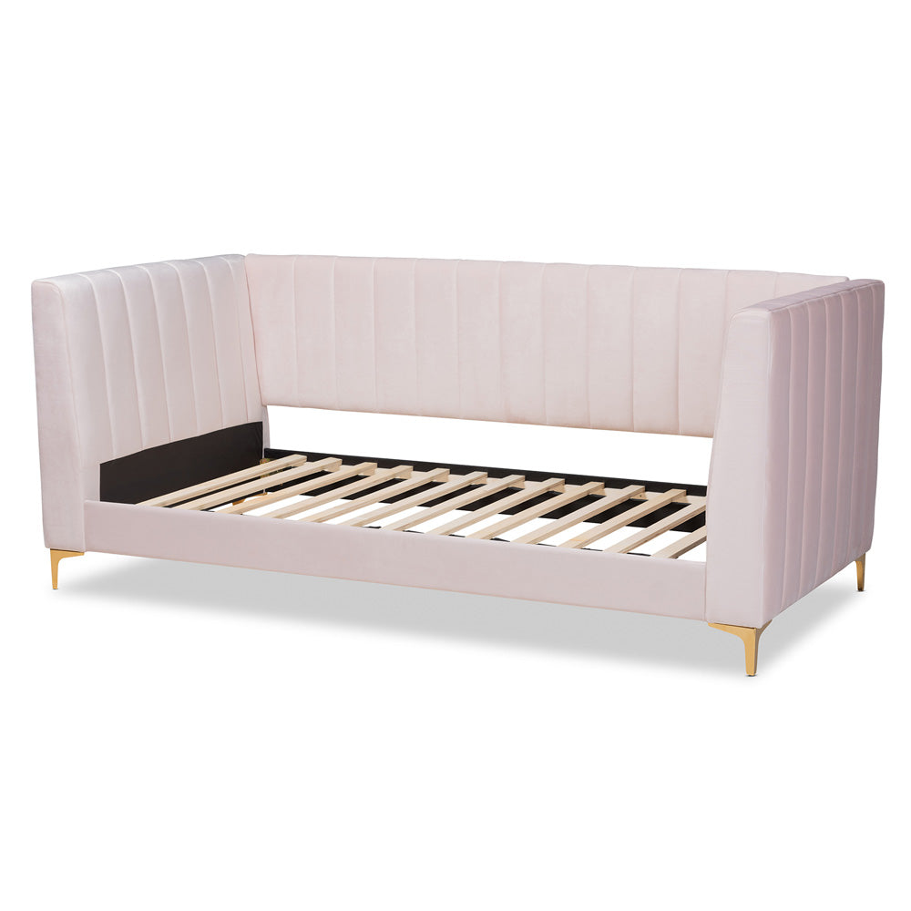 Baxton Studio - Oksana Twin Size Bed in Light pink/Gold - CF0344-Light Pink Daybed-Twin view 3