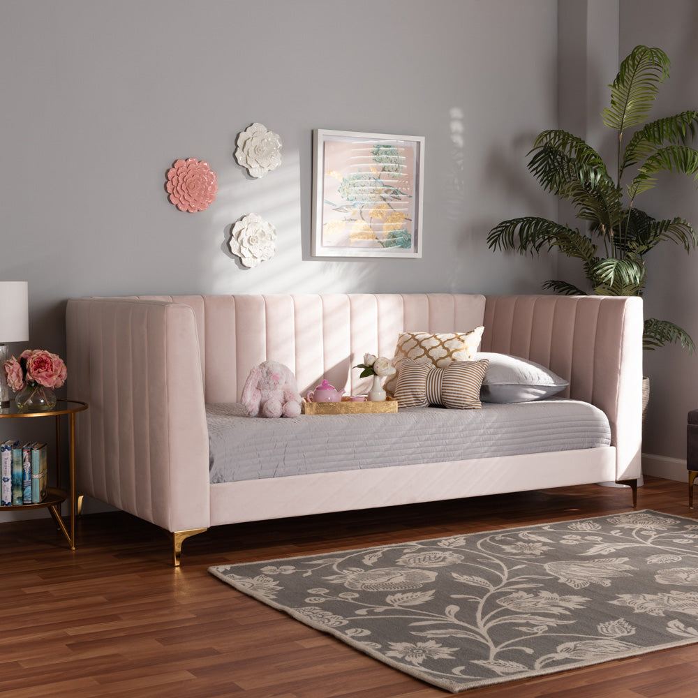 Baxton Studio - Oksana Twin Size Bed in Light pink/Gold - CF0344-Light Pink Daybed-Twin view 5