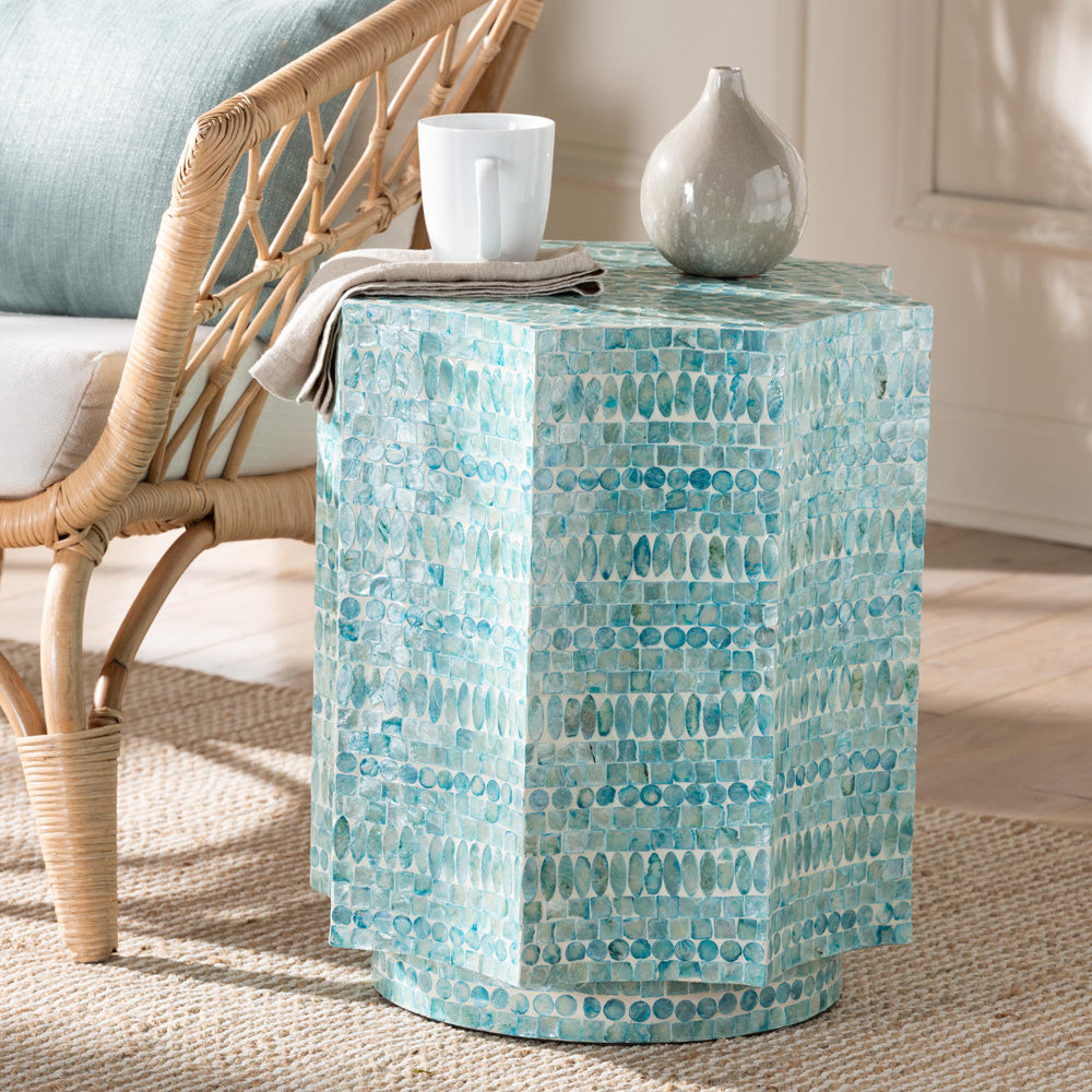 Baxton Studio - Olesia End Table in Mosaic Blue/White - F232-FT59-Accent Table view 5