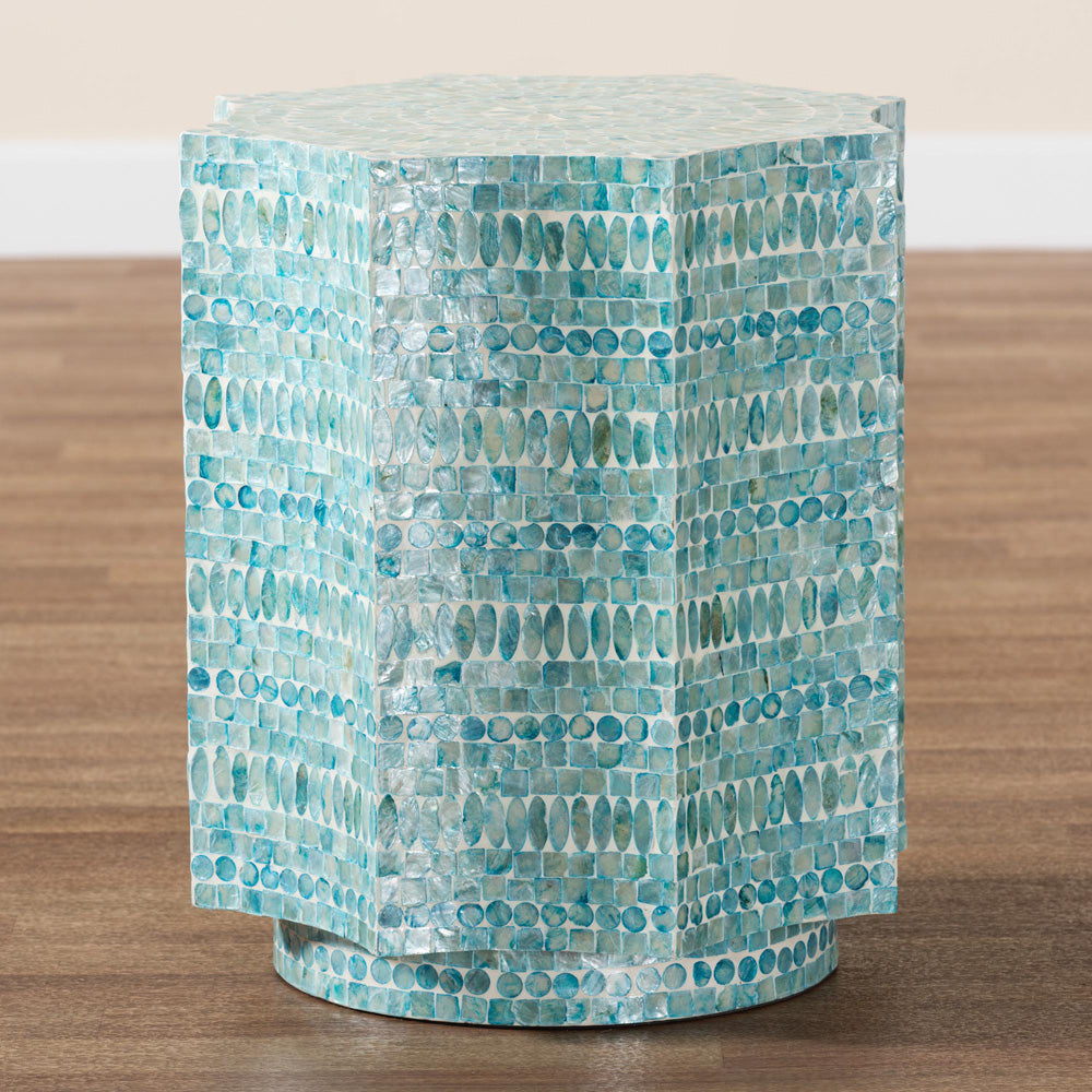 Baxton Studio - Olesia End Table in Mosaic Blue/White - F232-FT59-Accent Table view 6