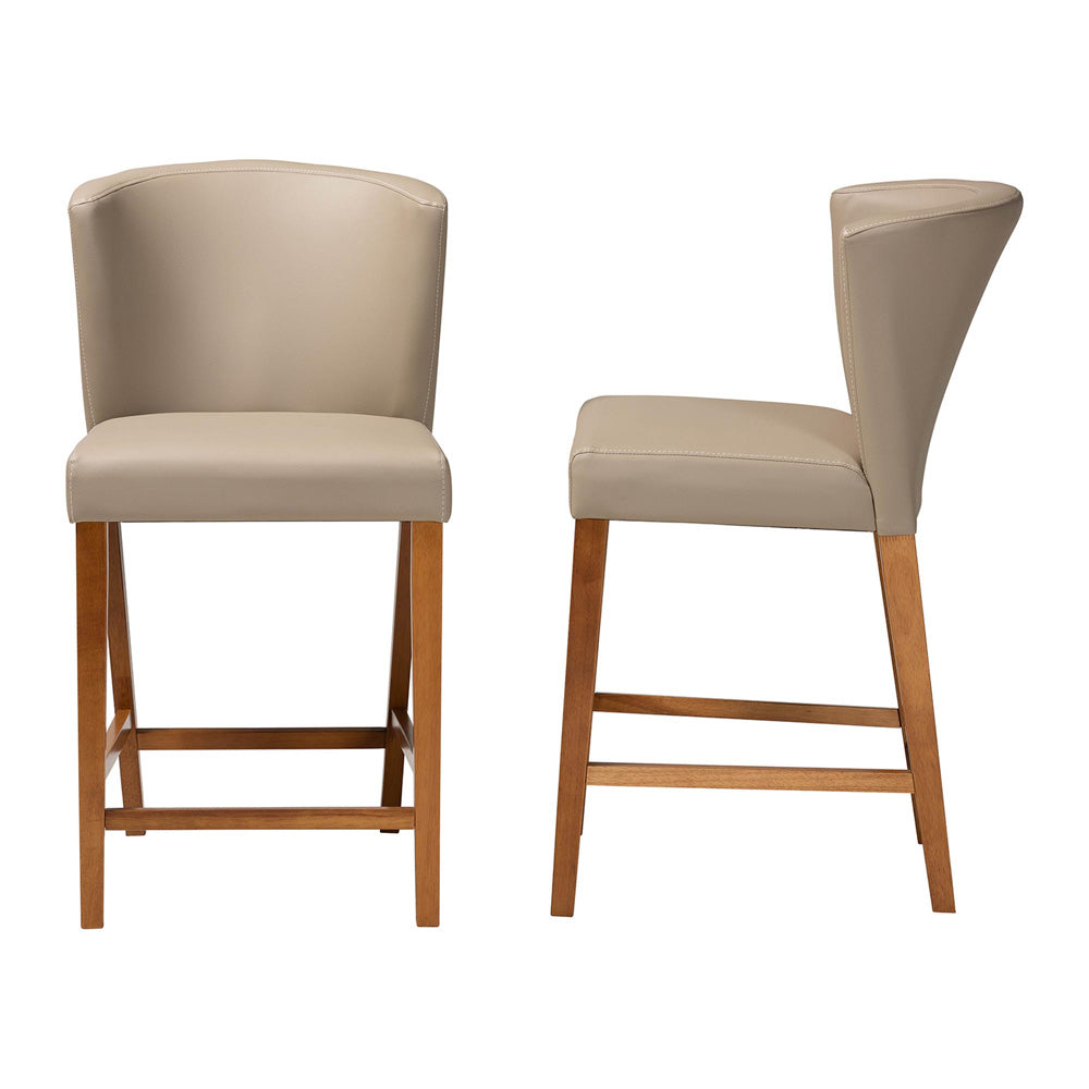 Baxton Studio - Olivia Set of 2 Bar Stools in "Walnut" Dark Brown  - RT325-STL-Grey view 2
