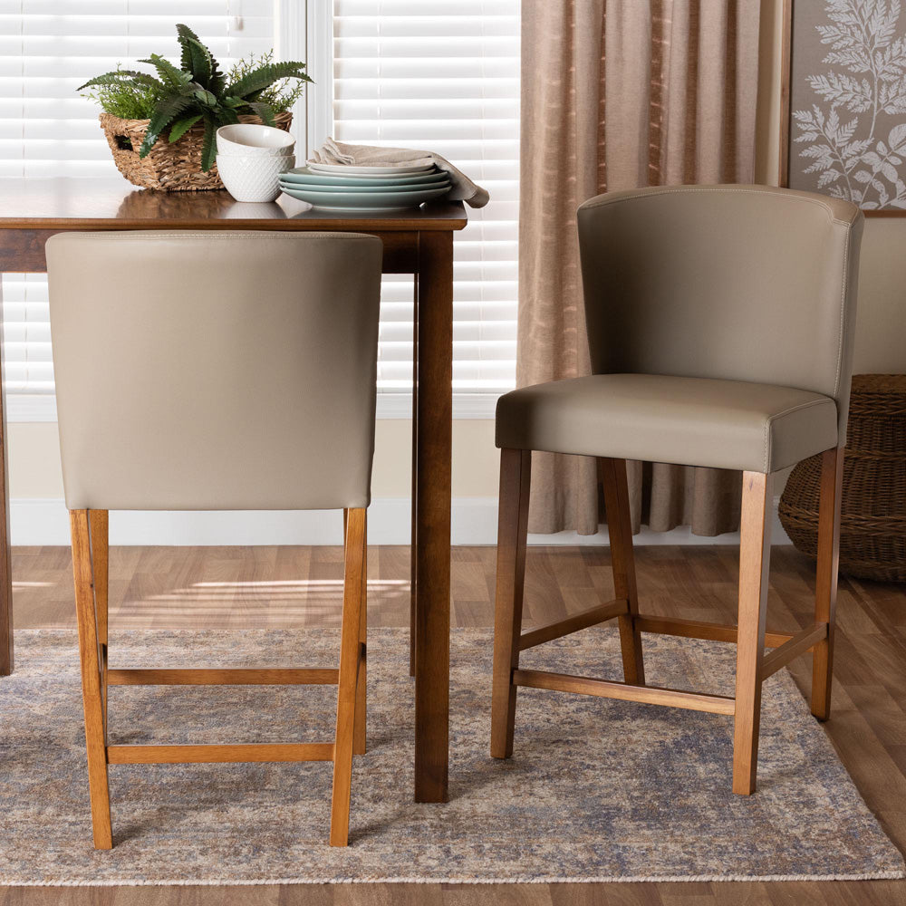 Baxton Studio - Olivia Set of 2 Bar Stools in "Walnut" Dark Brown  - RT325-STL-Grey view 6