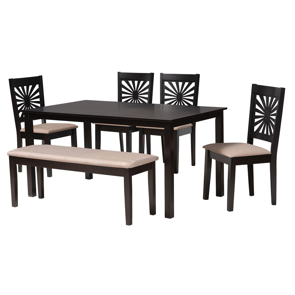 Baxton Studio - Olympia Dining Set in Beige/Espresso Brown - RH386C-Sand/Dark Brown-6PC Dining Set view 1