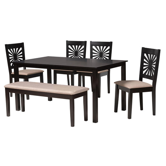 Baxton Studio - Olympia Dining Set in Beige/Espresso Brown - RH386C-Sand/Dark Brown-6PC Dining Set view 1