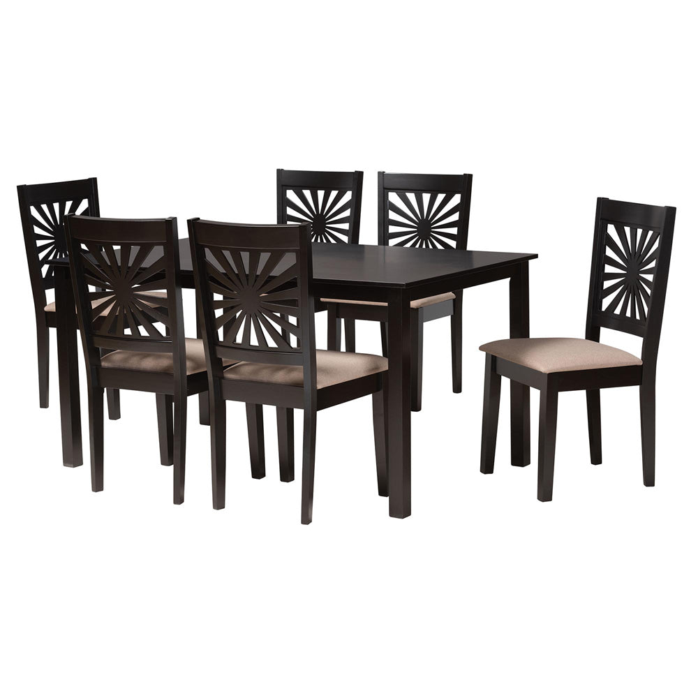 Baxton Studio - Olympia Dining Set in Beige/Espresso Brown - RH386C-Sand/Dark Brown-7PC Dining Set view 1