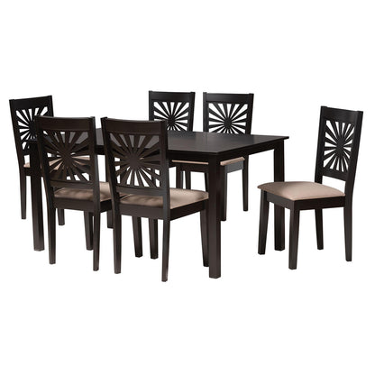 Baxton Studio - Olympia Dining Set in Beige/Espresso Brown - RH386C-Sand/Dark Brown-7PC Dining Set view 1
