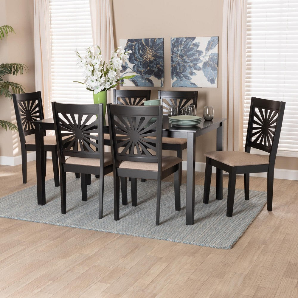 Baxton Studio - Olympia Dining Set in Beige/Espresso Brown - RH386C-Sand/Dark Brown-7PC Dining Set view 8