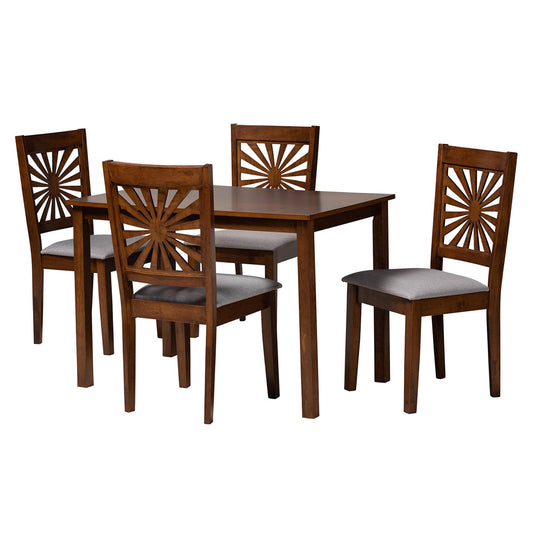 Baxton Studio - Olympia Dining Set in Grey/Walnut Brown - RH386C-Grey/Walnut-5PC Dining Set view 1