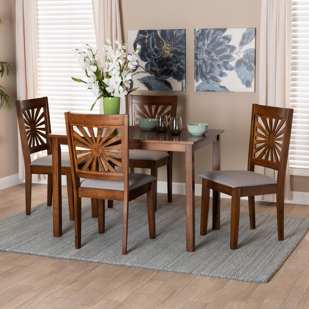 Baxton Studio - Olympia Dining Set in Grey/Walnut Brown - RH386C-Grey/Walnut-5PC Dining Set view 8