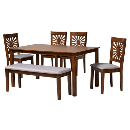 Baxton Studio - Olympia Dining Set in Grey/Walnut Brown - RH386C-Grey/Walnut-6PC Dining Set view 1