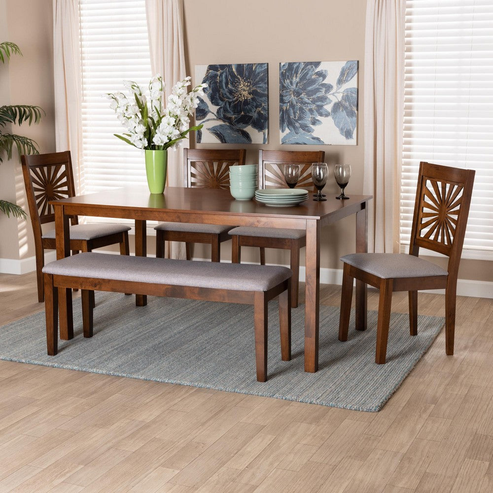Baxton Studio - Olympia Dining Set in Grey/Walnut Brown - RH386C-Grey/Walnut-6PC Dining Set view 9