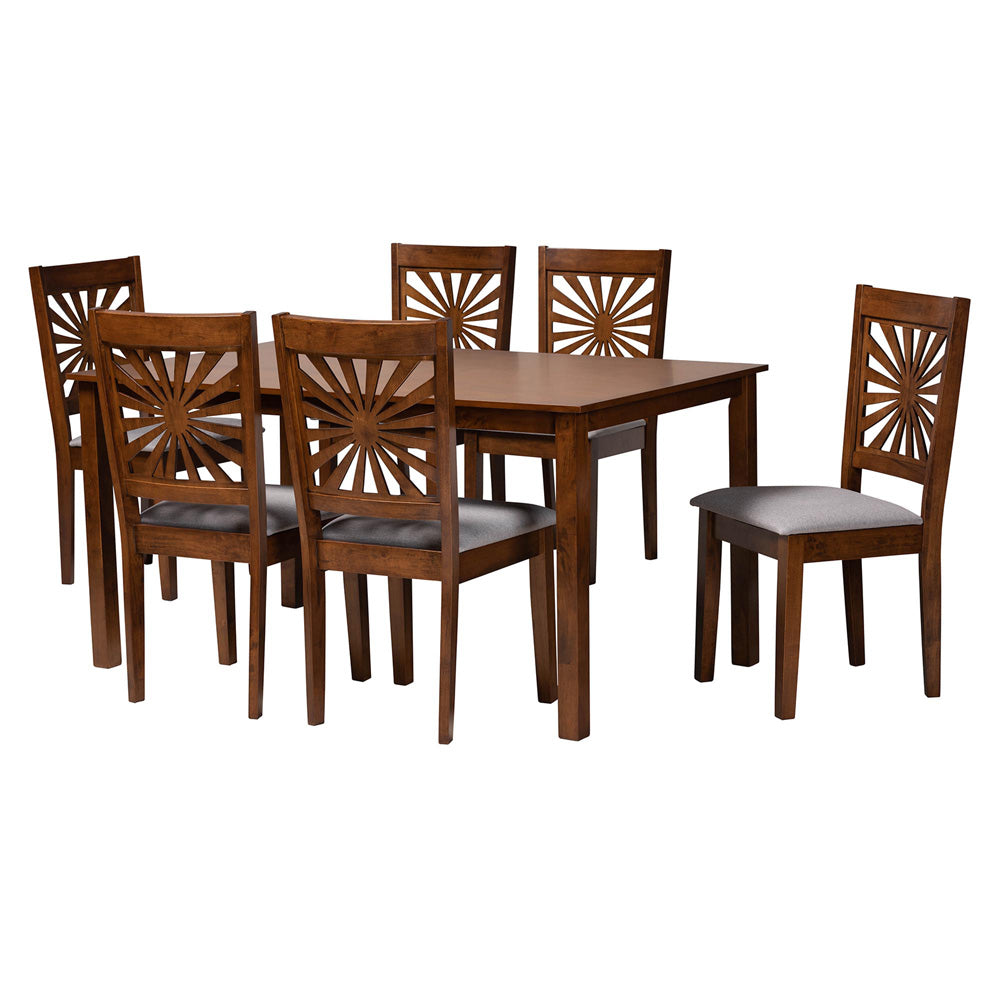 Baxton Studio - Olympia Dining Set in Grey/Walnut Brown - RH386C-Grey/Walnut-7PC Dining Set view 1