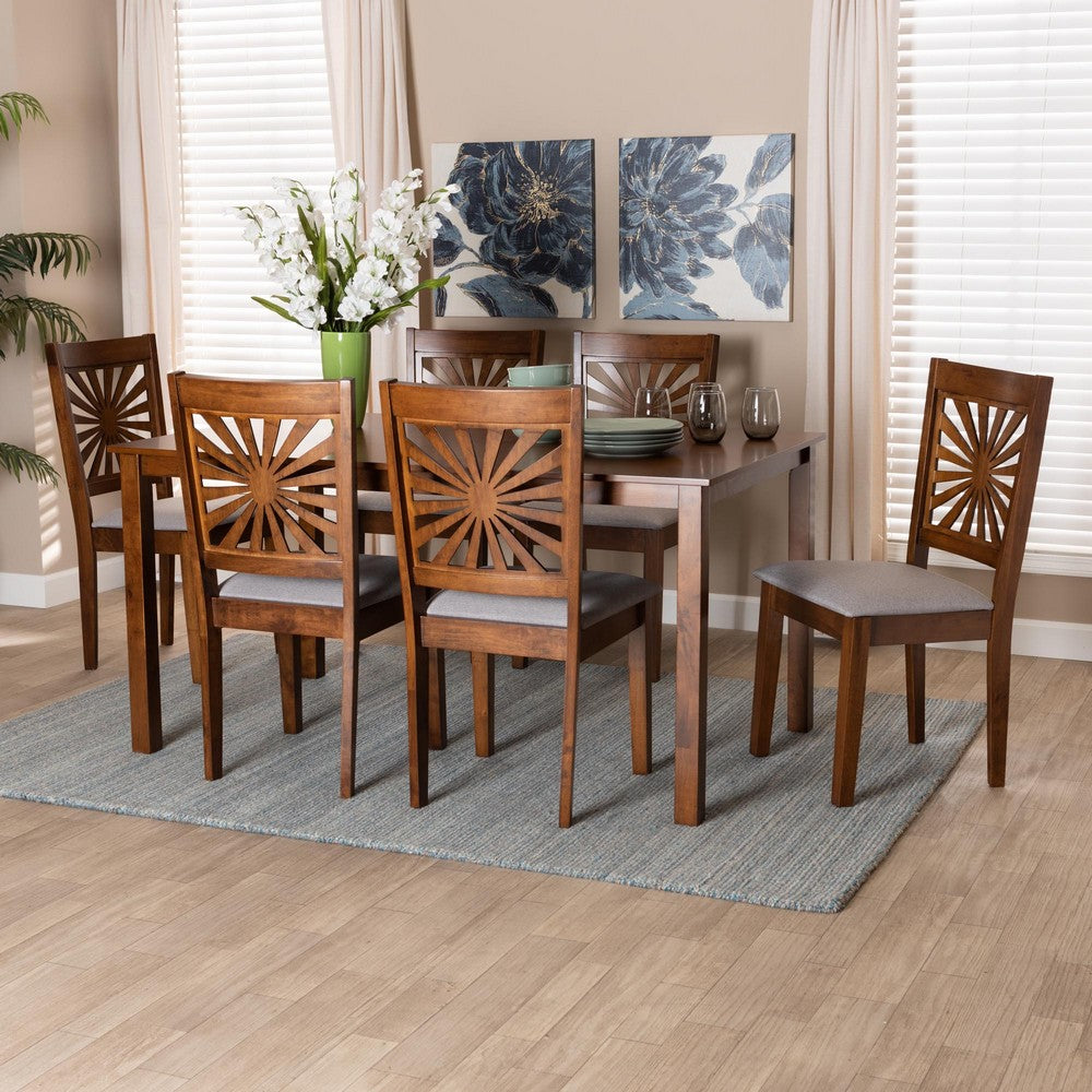 Baxton Studio - Olympia Dining Set in Grey/Walnut Brown - RH386C-Grey/Walnut-7PC Dining Set view 8