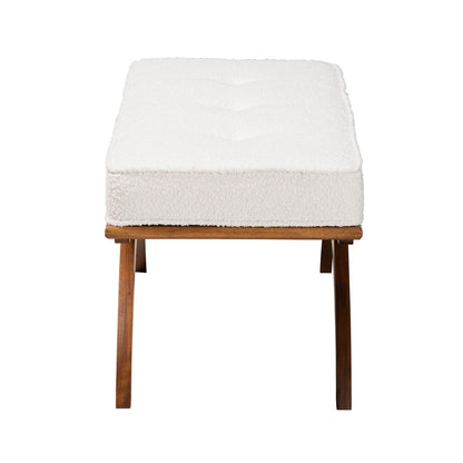Baxton Studio - Orella Bench in Cream/Walnut Brown - BBT5473-Maya-Cream/Walnut-Bench view 3