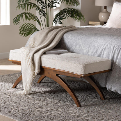 Baxton Studio - Orella Bench in Cream/Walnut Brown - BBT5473-Maya-Cream/Walnut-Bench view 6