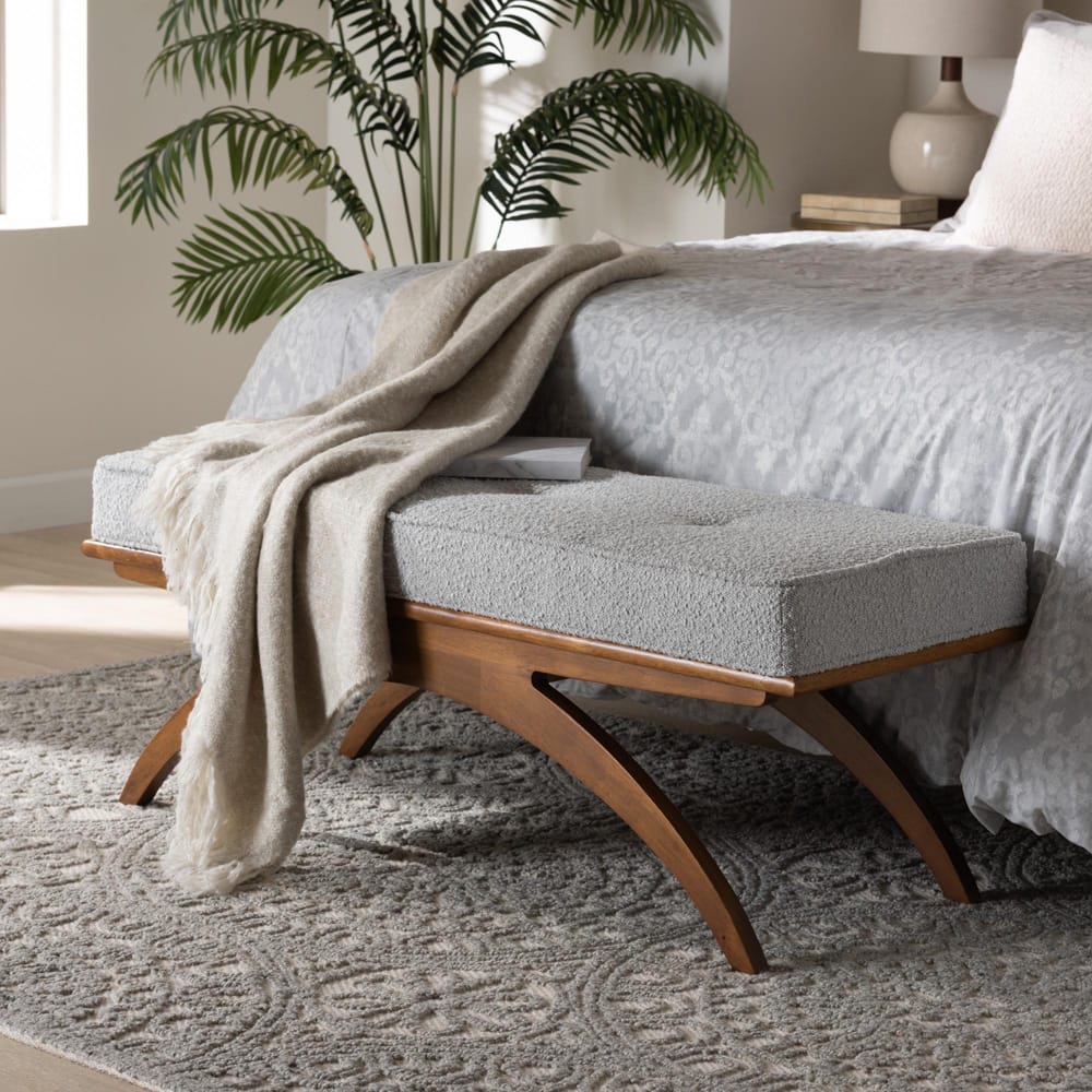 Baxton Studio - Orella Bench in Light Grey/Walnut Brown - BBT5473-Maya-Sky Grey/Walnut-Bench view 6