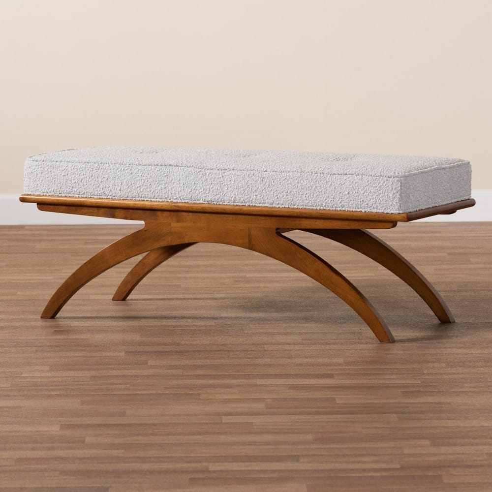 Baxton Studio - Orella Bench in Light Grey/Walnut Brown - BBT5473-Maya-Sky Grey/Walnut-Bench view 7